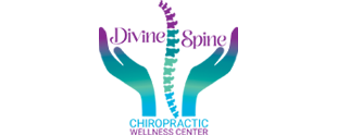 Wellness center logo featuring a colorful spine illustration aligned between two cupped hands